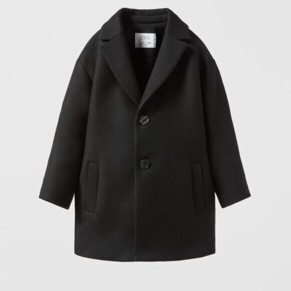 Zara Girls Wool Blend Midi Single Button Patch Pocket Coat